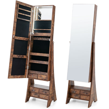 Floor Jewelry Armoire Organizer with Full-Length Mirror-Brown