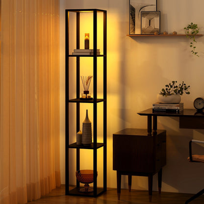 Floor Lamp with Shelves and 3-Way Dimmable LED Lights