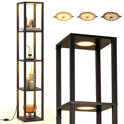 Floor Lamp with Shelves and 3-Way Dimmable LED Lights