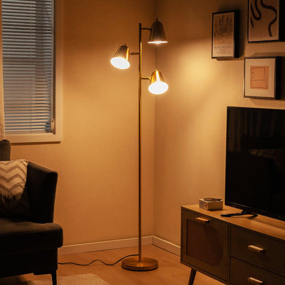 3-Bulb Floor Lamp with 3 E26 A19 Bulbs and Adjustable Lampshades-Golden