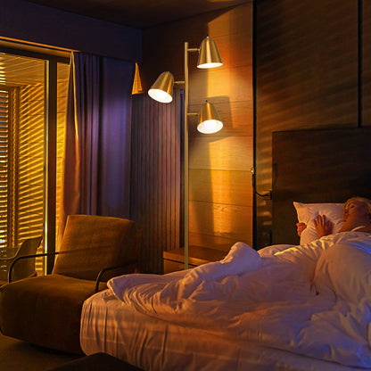 3-Bulb Floor Lamp with 3 E26 A19 Bulbs and Adjustable Lampshades-Golden