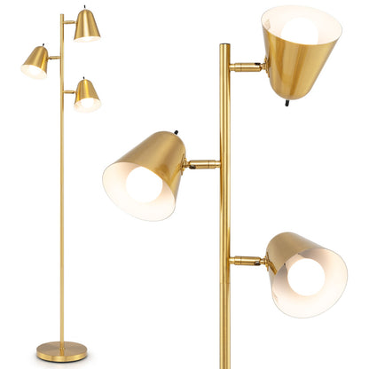 3-Bulb Floor Lamp with 3 E26 A19 Bulbs and Adjustable Lampshades-Golden
