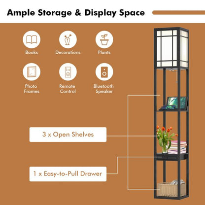 3-Layers Tall Free-standing Light with 2 USB Charging Ports