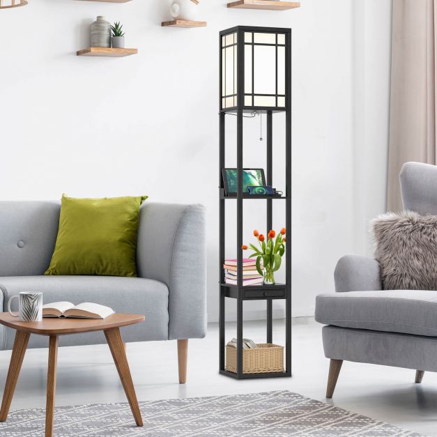 3-Layers Tall Free-standing Light with 2 USB Charging Ports