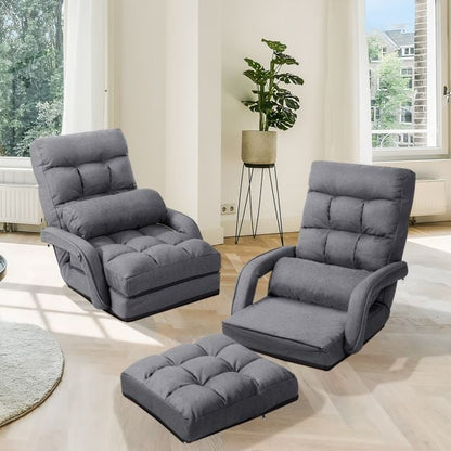 Adjustable Folding Floor Lazy Chair with Pillow-Grey