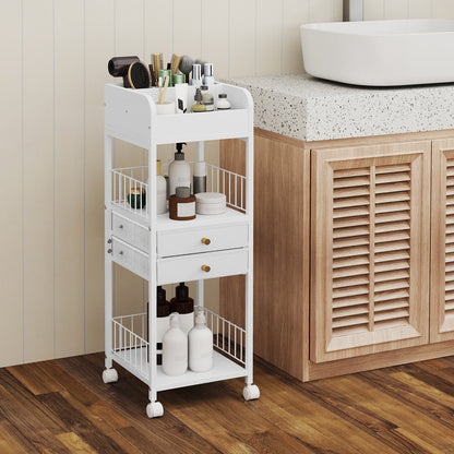 Floor Skincare Organizer Cart with Drawers and Storage Shelves-White