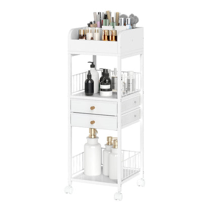 Floor Skincare Organizer Cart with Drawers and Storage Shelves-White