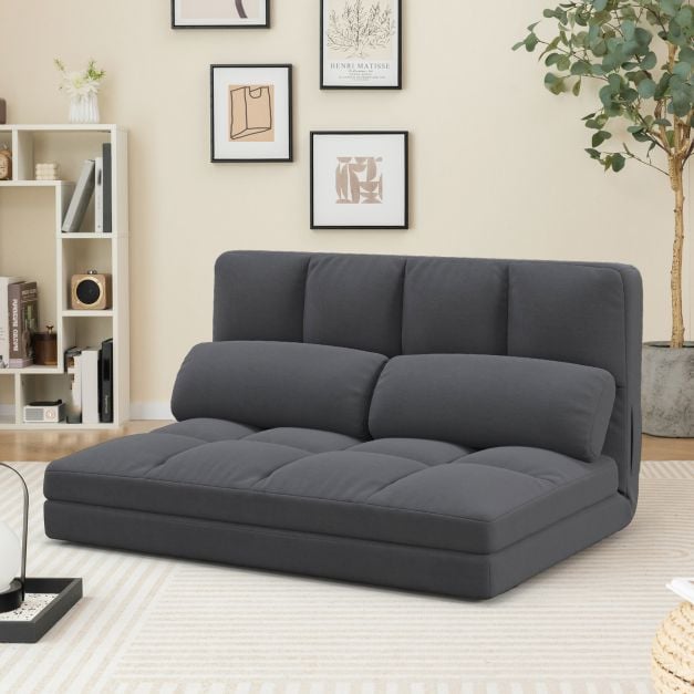 Floor Sofa Bed with 6 Positions Adjustable Backrest, Skin-friendly Velvet Cover-Dark Gray