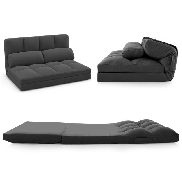Floor Sofa Bed with 6 Positions Adjustable Backrest, Skin-friendly Velvet Cover-Dark Gray