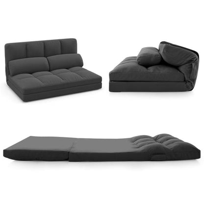 Floor Sofa Bed with 6 Positions Adjustable Backrest, Skin-friendly Velvet Cover-Dark Gray