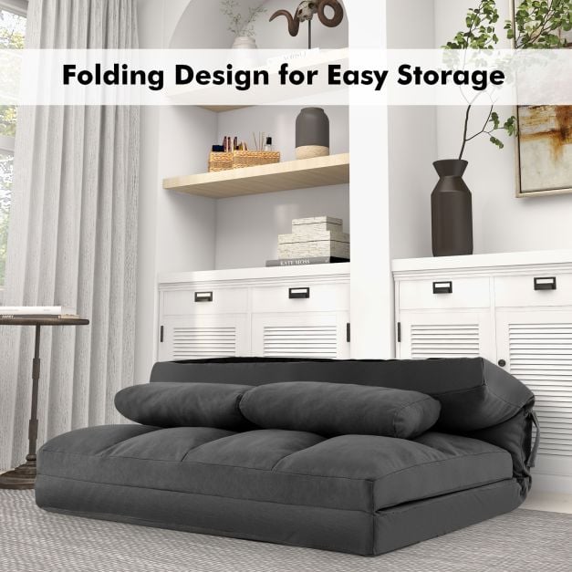 Floor Sofa Bed with 6 Positions Adjustable Backrest, Skin-friendly Velvet Cover-Dark Gray