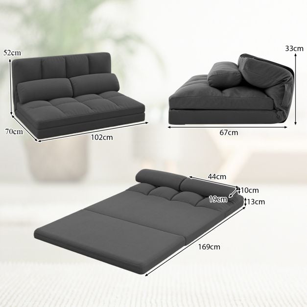 Floor Sofa Bed with 6 Positions Adjustable Backrest, Skin-friendly Velvet Cover-Dark Gray