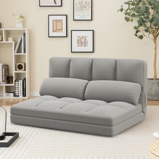 Floor Sofa Bed with 2 Pillows and Positions Adjustable Backrest-Grey