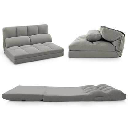 Floor Sofa Bed with 2 Pillows and Positions Adjustable Backrest-Grey