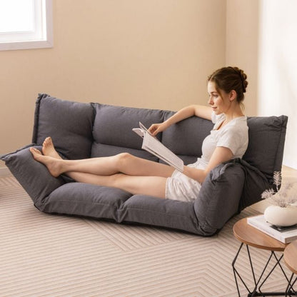 Floor Sofa Chair with 5-Postion Adjustable Backrest and Armrests-Grey