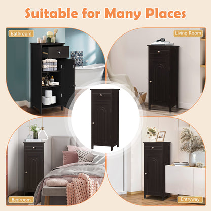 1-Door Freestanding Bathroom Storage Cabinet with Drawer and Adjustable Shelves-Coffee
