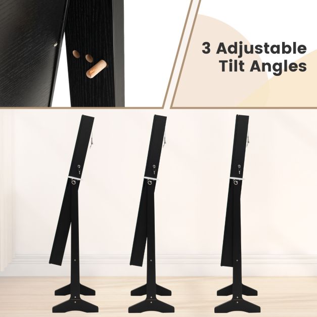 Freestanding LED Mirrored Jewellery Cabinet with Keyhole-Black