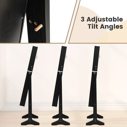 Freestanding LED Mirrored Jewellery Cabinet with Keyhole-Black