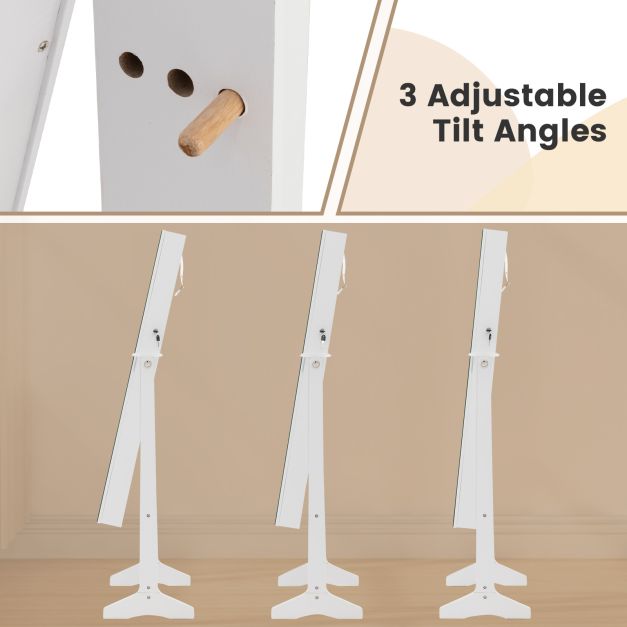 Freestanding LED Mirrored Jewellery Cabinet with Keyhole-White