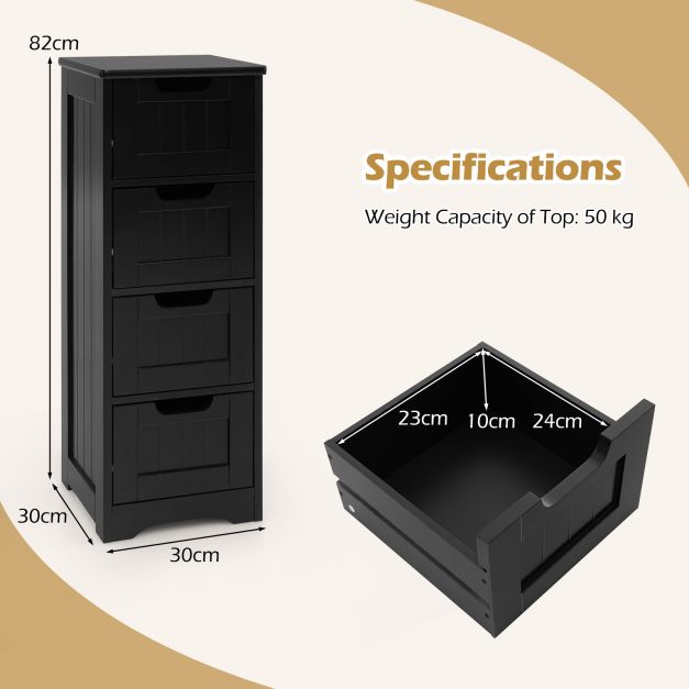 Floor Storage Cabinet Freestanding Bathroom Cabinet with 4 Drawers-Black