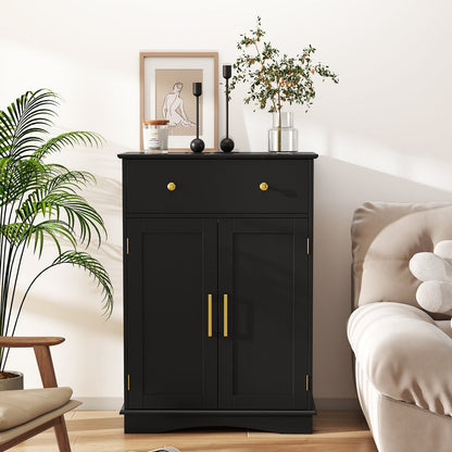 Floor Storage Cabinet with Doors and Adjustable Shelf-Black