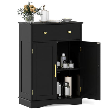 Floor Storage Cabinet with Doors and Adjustable Shelf-Black