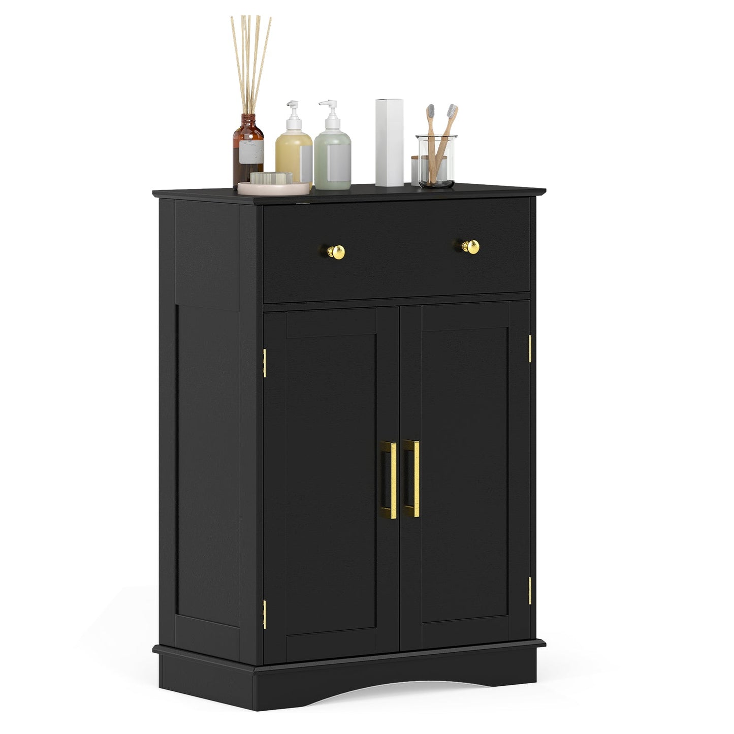 Floor Storage Cabinet with Doors and Adjustable Shelf-Black