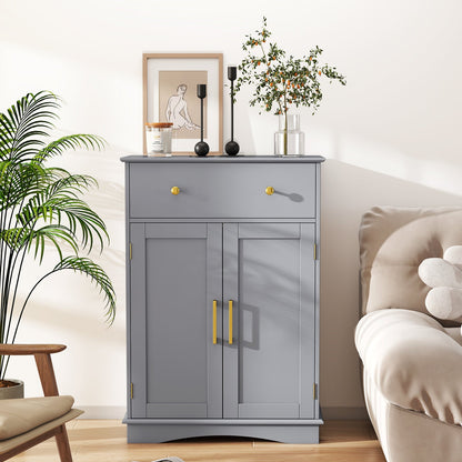 Floor Storage Cabinet with Doors and Adjustable Shelf-Grey