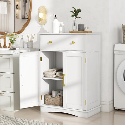 Floor Storage Cabinet with Doors and Adjustable Shelf-White