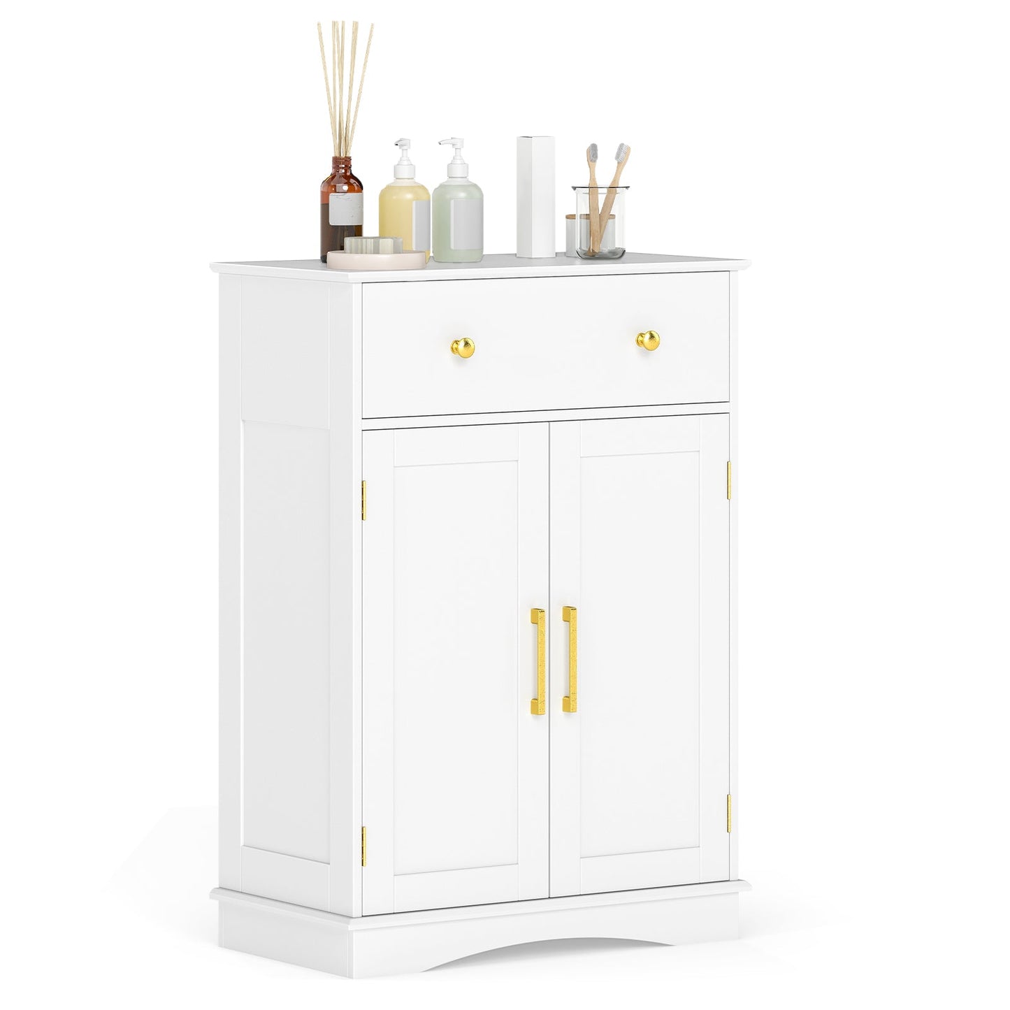 Floor Storage Cabinet with Doors and Adjustable Shelf-White