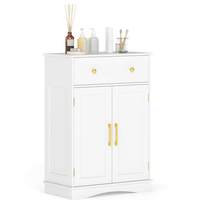 Floor Storage Cabinet with Doors and Adjustable Shelf-White