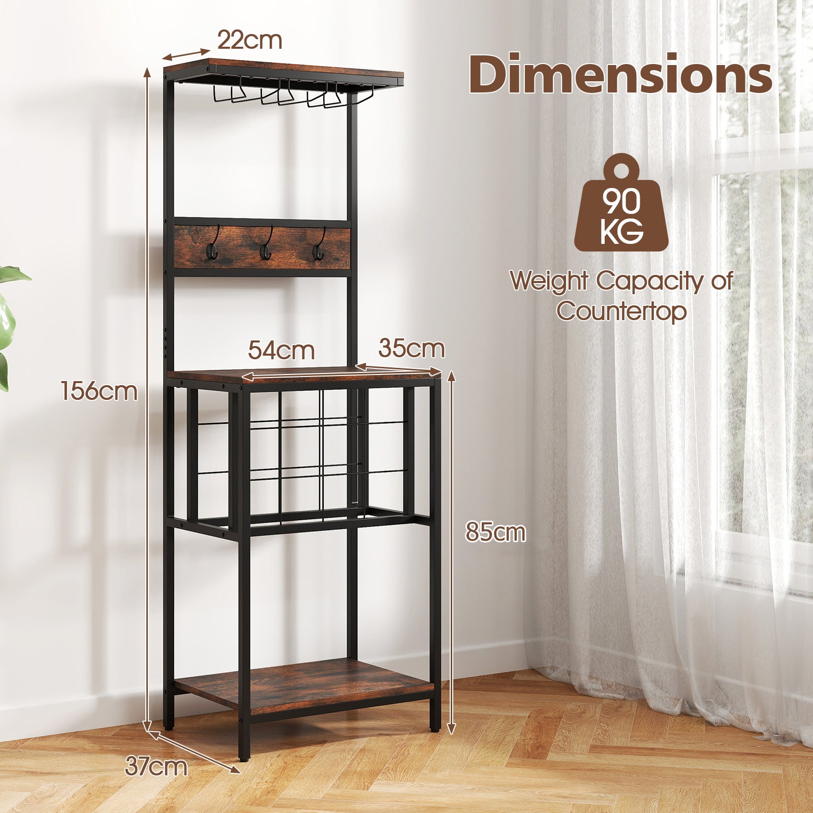 Floor Wine Bar Cabinet with Glass Racks and Wine Bottle Holders-Rustic Brown