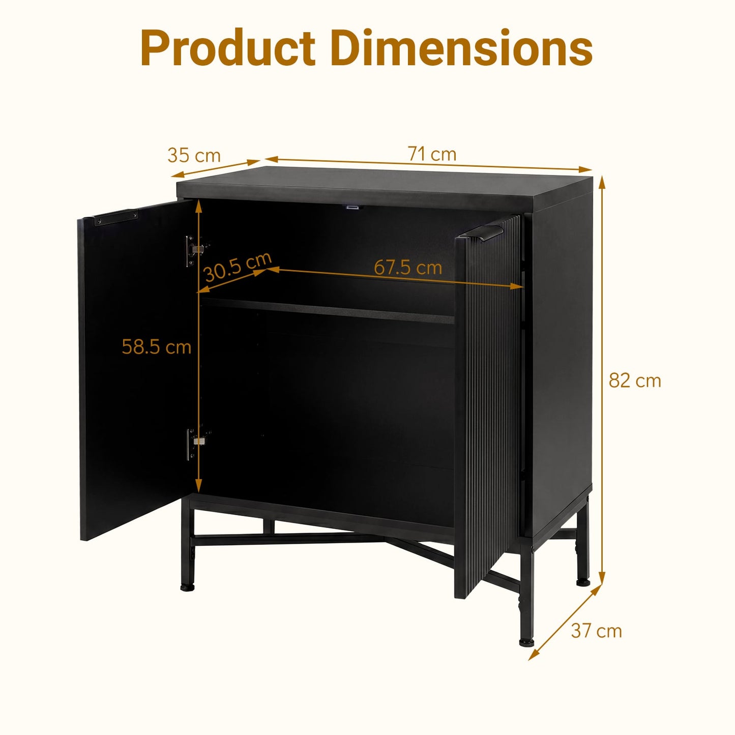 Fluted Sideboard Buffet Cabinet with 2 Doors and Adjustable Shelf-Black