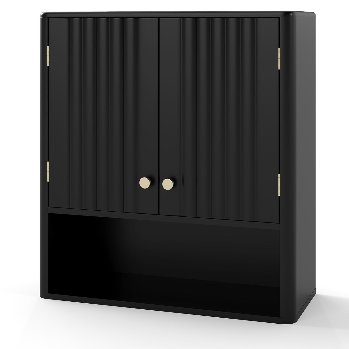 Fluted Bathroom Wall Cabinet Modern Double Door Medicine Cabinet-Black