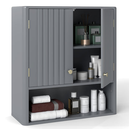 Fluted Bathroom Wall Cabinet Modern Double Door Medicine Cabinet-Grey