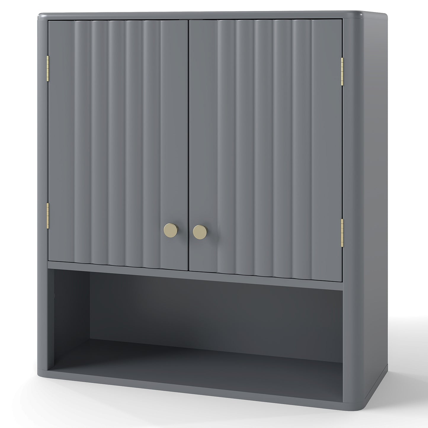 Fluted Bathroom Wall Cabinet Modern Double Door Medicine Cabinet-Grey