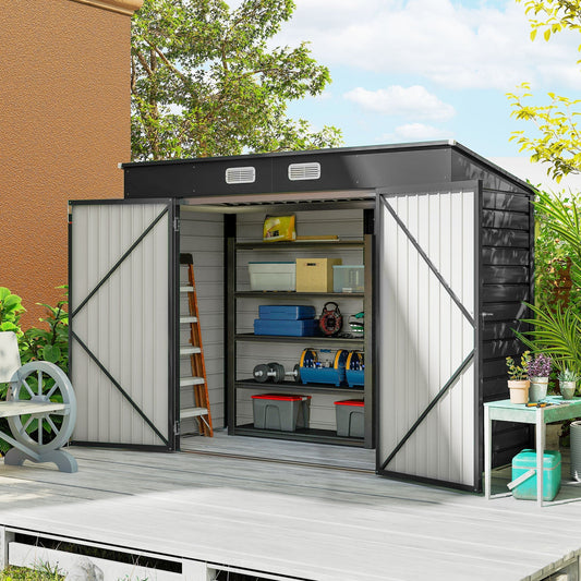 Outsunny 3.7 x 7.9ft Galvanised Steel Shed, with Latched Door and Padlock - Grey