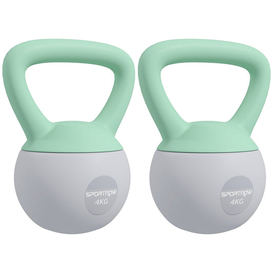 SPORTNOW 2 x 4kg Soft Kettlebell, Kettle Bell with Non-Slip Handle, for Home Gym, Strength Training, Cardio - Grey and Green