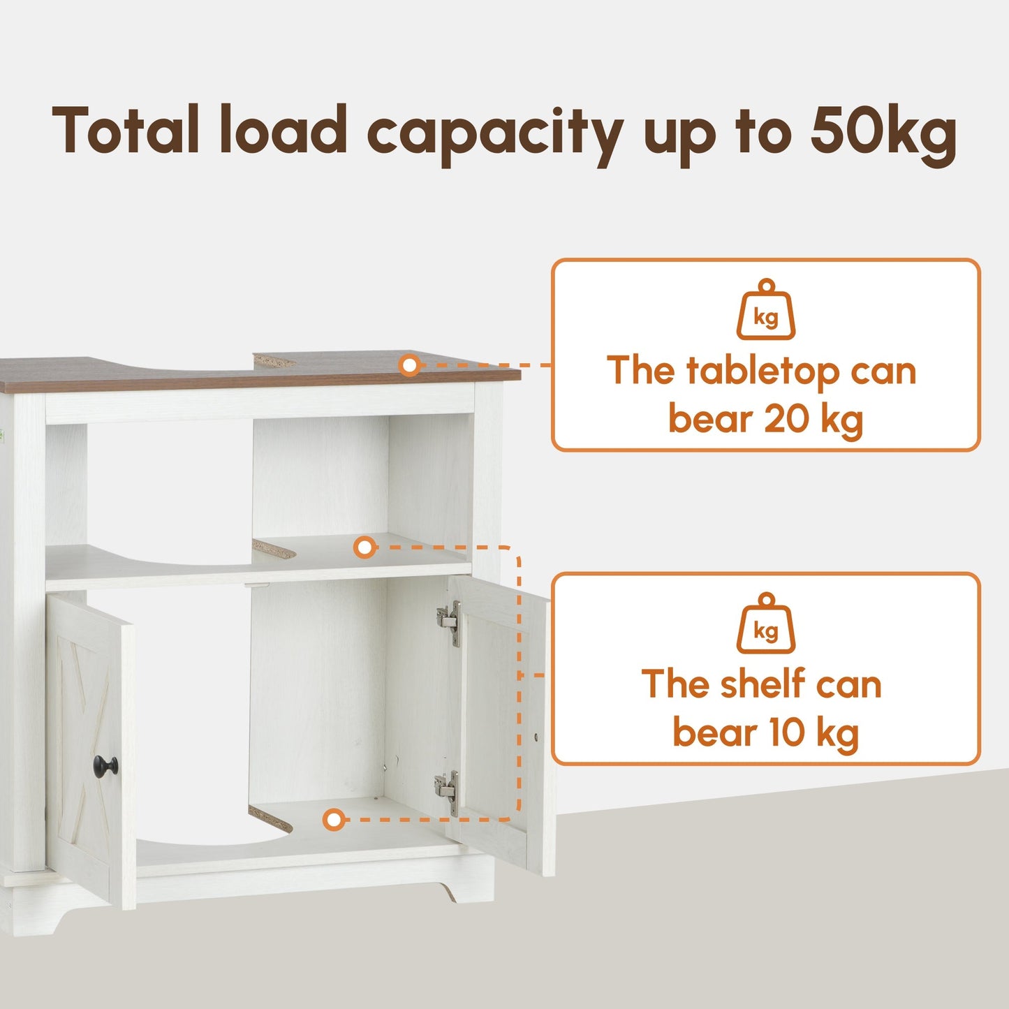 kleankin Under Sink Cabinet Bathroom Vanity Unit with Double Doors and Storage Shelves, 60 x 30 x 60cm, White