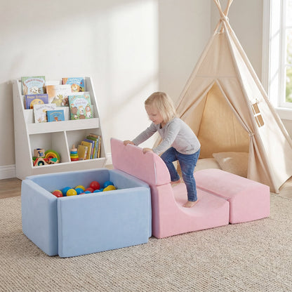 Foam Climbing Blocks for Toddlers Kids Soft Play Set with Ball Pit and Suede Covers Children Indoor-Colorful
