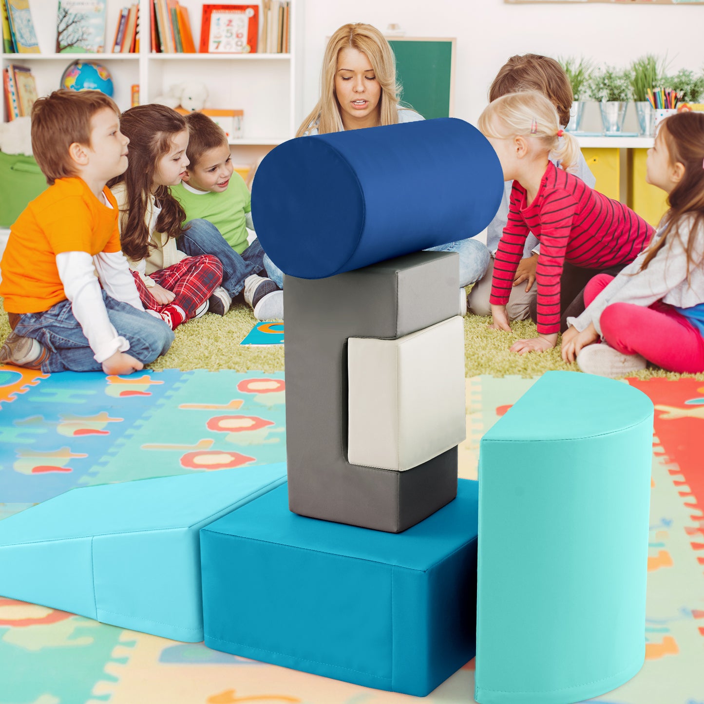 Foam Climbing Blocks with PU Cover for Toddlers 1-3-Navy