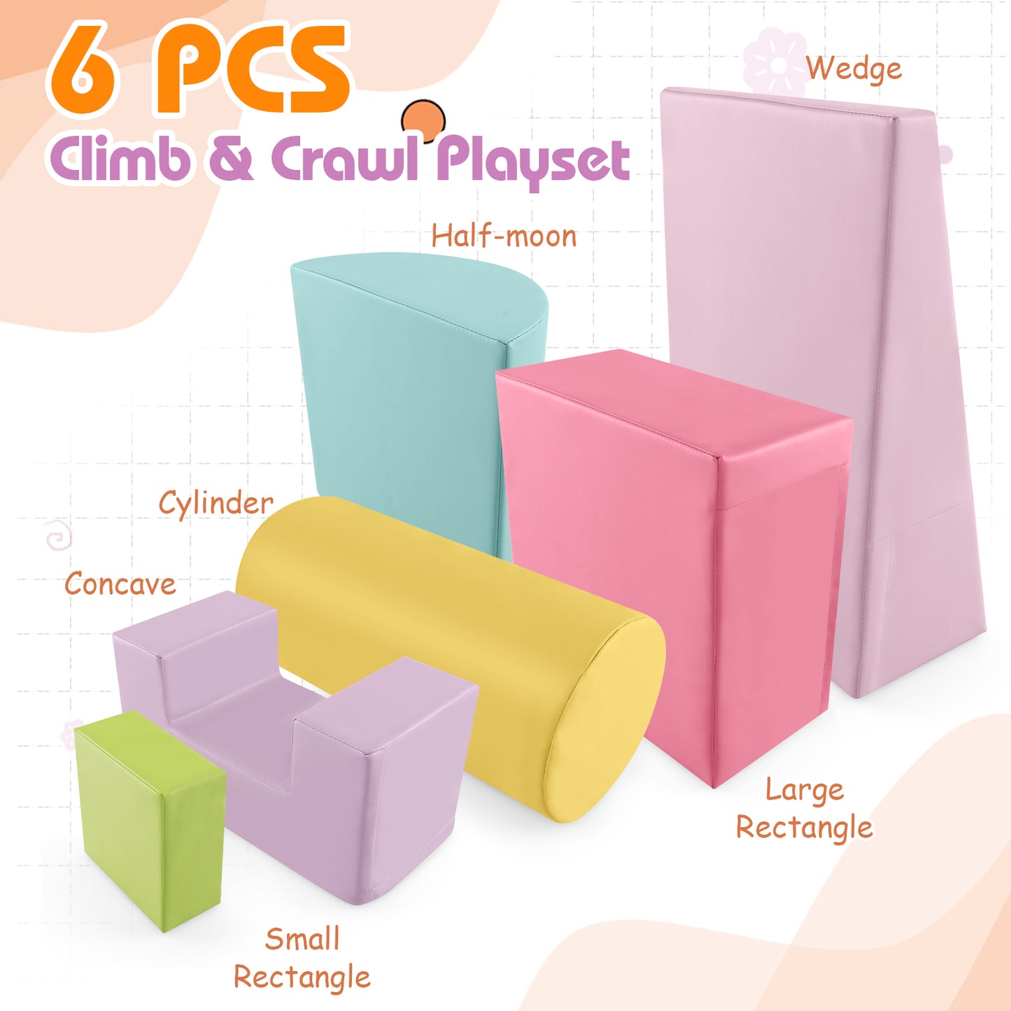 Foam Climbing Blocks with PU Cover for Toddlers 1-3-Multicolor