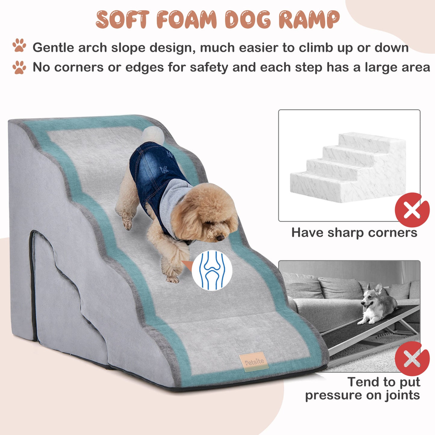 Foam Pet Stairs Set with 5-Tier and 3-Tier Dog Ramps-Grey