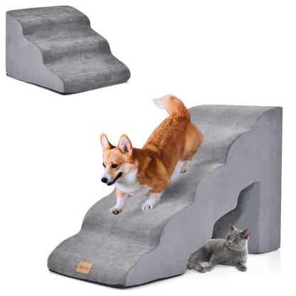 Foam Pet Stairs Set with 5-Tier and 3-Tier Dog Ramps-Grey