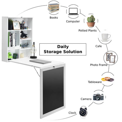Wall Mounted Floating Computer Desk with 3-tier Tilt Storage Partition-White