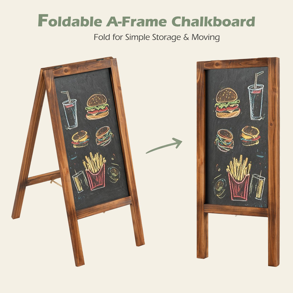 Foldable A-Frame Chalk Board Sign Freestanding Floor Chalkboard Easel-Black