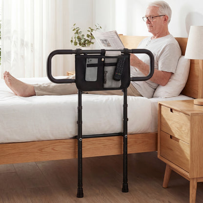 Foldable Bed Rail for Seniors Bed Rail for Elderly Adults Safety with Adjustable Width and Height-Black