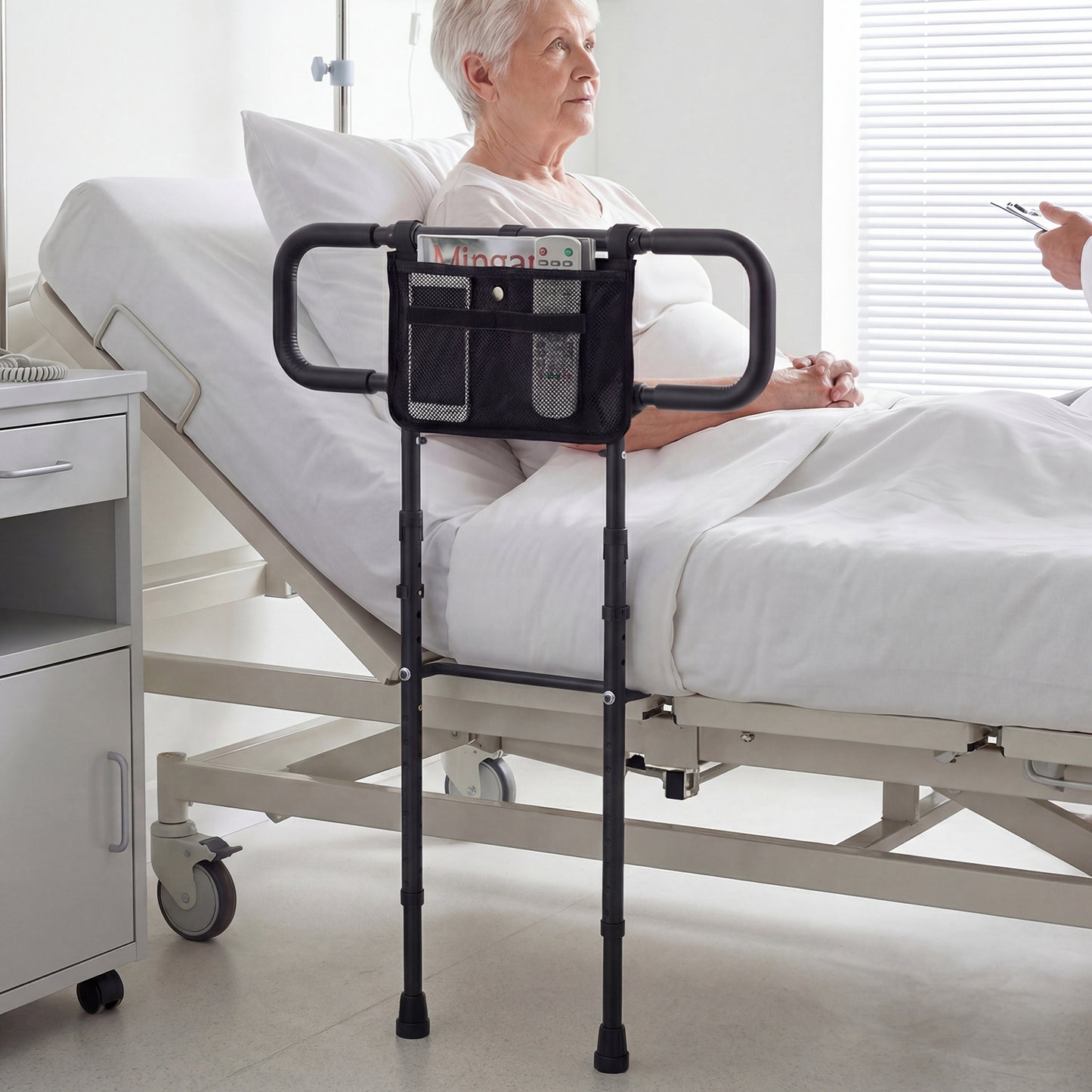 Foldable Bed Rail for Seniors Bed Rail for Elderly Adults Safety with Adjustable Width and Height-Black