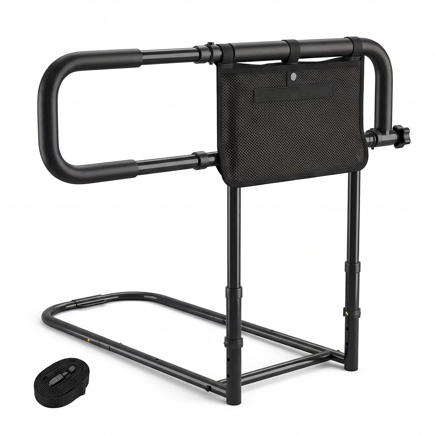 Foldable Bed Rail for Seniors with Adjustable Width and Height-Black