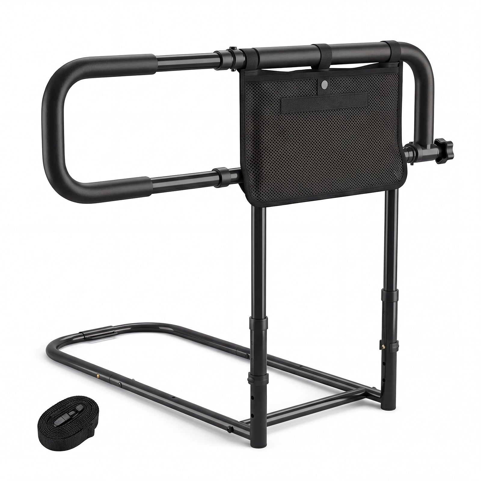 Foldable Bed Rail for Seniors with Adjustable Width and Height-Black